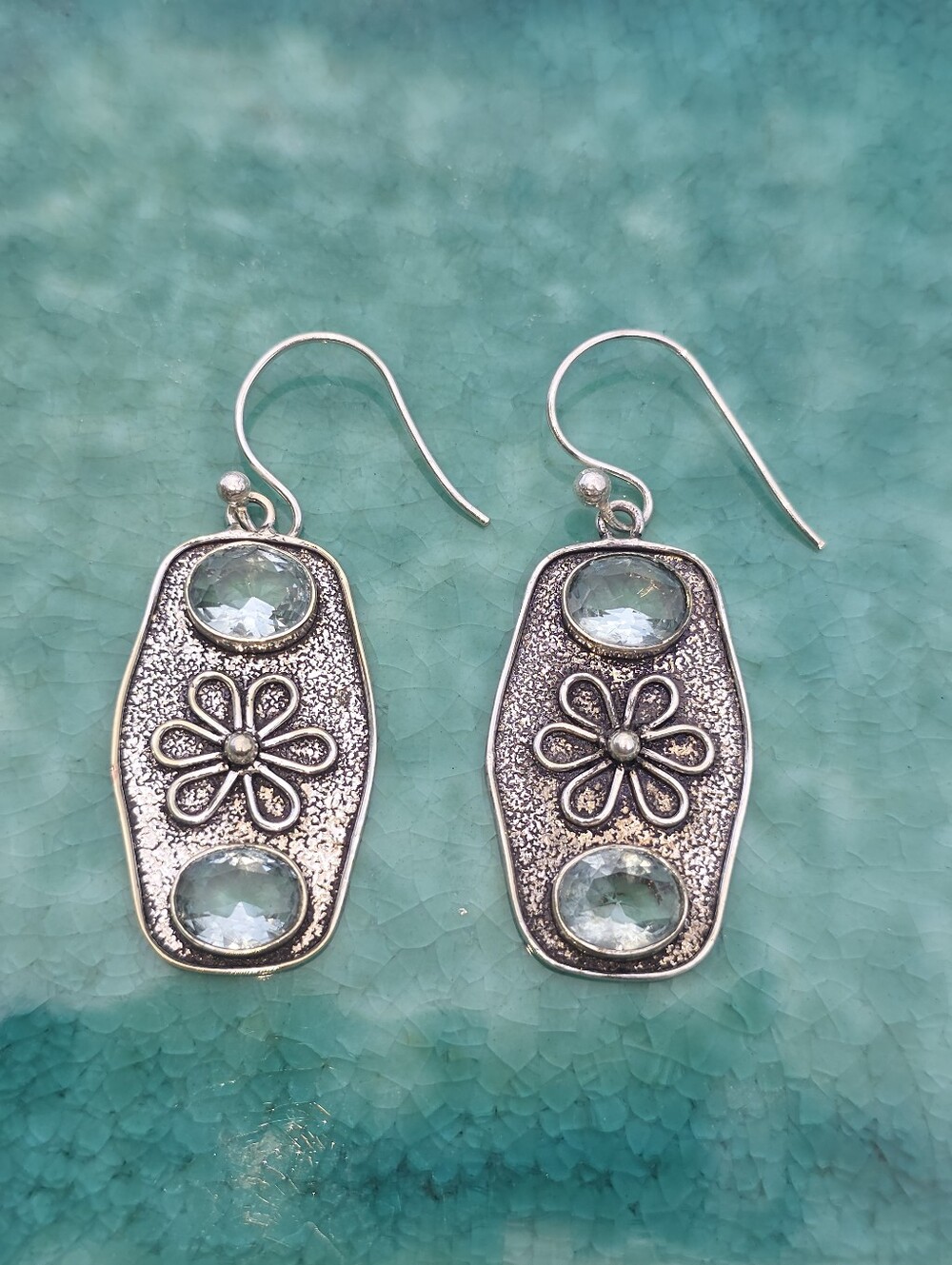 Blue Apatite Gemstone Earrings In 925 Sterling Silver (2.2")